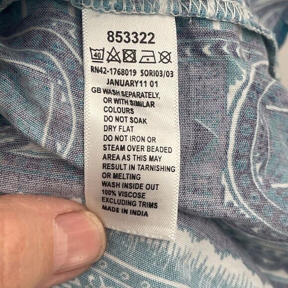 Monsoon Womens Blue Sleeveless Geometric Ruffled Dress Embellished Sequins Small - Picture 4 of 6